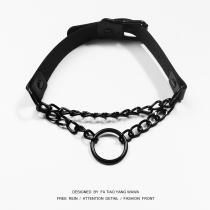 Clockwork Home Dark leather ring chain collar