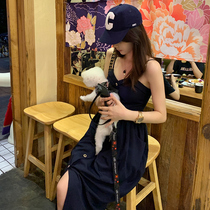 CloudSweet Vintage Medieval Flirt Style Dress Code Dress Summer New Collection Waist Display Slim Temperament Pendant Strap Skirt