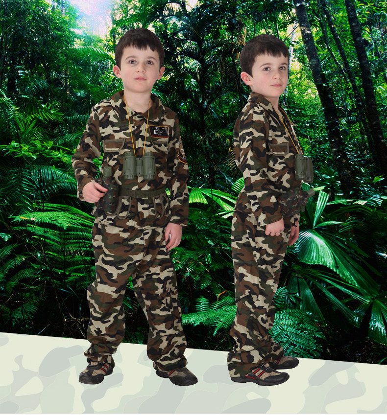 cosplay万圣节儿童军事士兵迷彩服装男童警察特种部队衣服