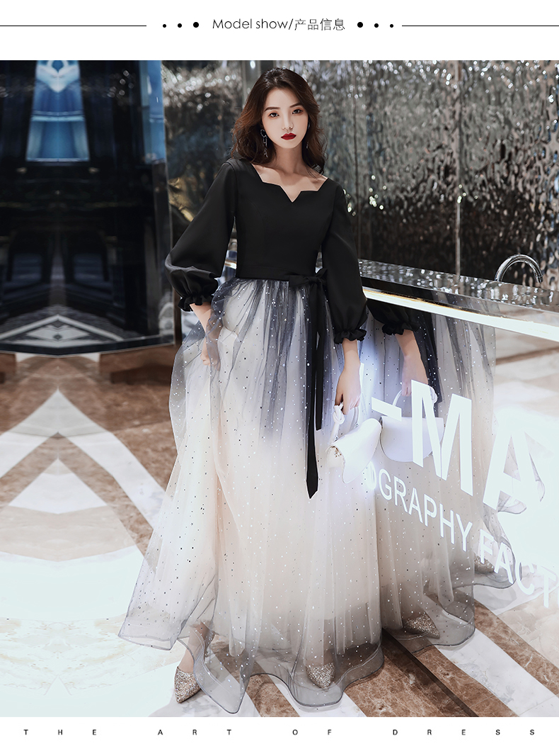 黑色仙女晚礼服裙仙气长款星空渐变梦幻女森系质感小礼服一件代发