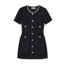 BABY CABIN Vintage Diamond small black skirt Medieval Hepburn small fragrance Retro black tweed dress