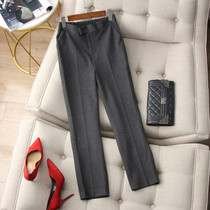 Version great praise temperament dark gray thickened elastic waist tapered nine-point trousers straight pants casual pants women autumn and winter