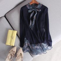 Petty mood design retro floral bow streamer collar chiffon stitching fake two-piece sweater female pullover