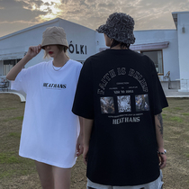 chic bishop high street trend printing short sleeves mens loose round neck fashion couples cotton summer clothes