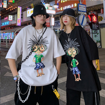 chic bishop hip hop trend print short sleeve mens round neck loose size couple 2021 New