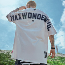 chic bishop Street Tide brand back letter print cotton men loose size oversize summer clothes