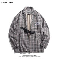 Hong Kong Taste Male Japanese Retro Plaid Small Suit Jacket Korean Fashion Boyfriend Wind Couple Loose Casual Suit