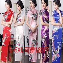 Spring and summer new improved cheongsam skirt long dress Satin print daily banquet womens performance dress