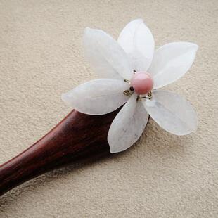 兰玉‖原创老料印度小叶紫檀天然翡翠冰糯种玉兰花发簪子步摇