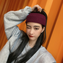 South Korea wide side headwear Reguahuwg knitted bungled hair with female web red wool cord head towel 100 hitch-moon hair stirrup