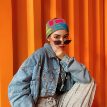 European and American Popp Collision Color Casual Sports Yoga Suck sweat elastic knit tide Wide Edition hair headscarf Ski Headwear