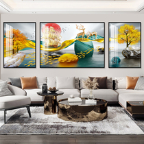 Living room decoration painting light luxury modern sofa background wall hanging painting new Chinese Decoration Master bedroom Diamond Crystal porcelain triple painting