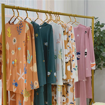 Spring and summer cute girl heart cotton pajamas set cotton knitted cotton printing can wear long sleeve home clothing spring and autumn