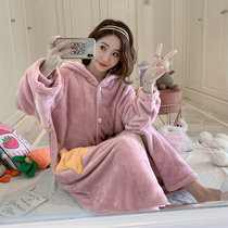 Net red winter flannel pajamas womens casual loose stars extension can wear hooded nightgown home clothes