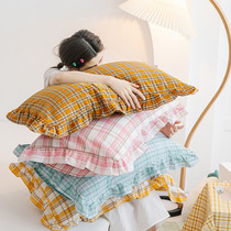 Korean princess style girl pillowcase single pair full cotton water wash cotton Ruffle Cotton pillow case