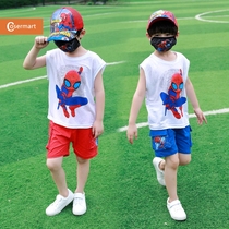 Spider-Man Boy Set Summer T-shirt Childrens Summer Dress Short Sleeve Handsome Boy Leisure Animation Surrounding Clothes Tide
