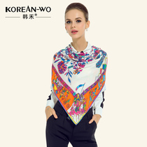 Han Wo European and American Style Satin Big Square Towel Lady Twill Silk Scarf Scarf shawl 130cm