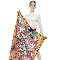 Han Wo summer European and American wind printing big square towels with diagonal tattooed shawl trim headscarf scarf silk scarves 110cm