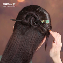 Original Article Mori Department Hairpin Green Pan Hair hair Hairpin Ancient Wind Hanfu Hair Accessories Wood Hair Hairpin Brief daily Modern Hairpin Hair Accessories