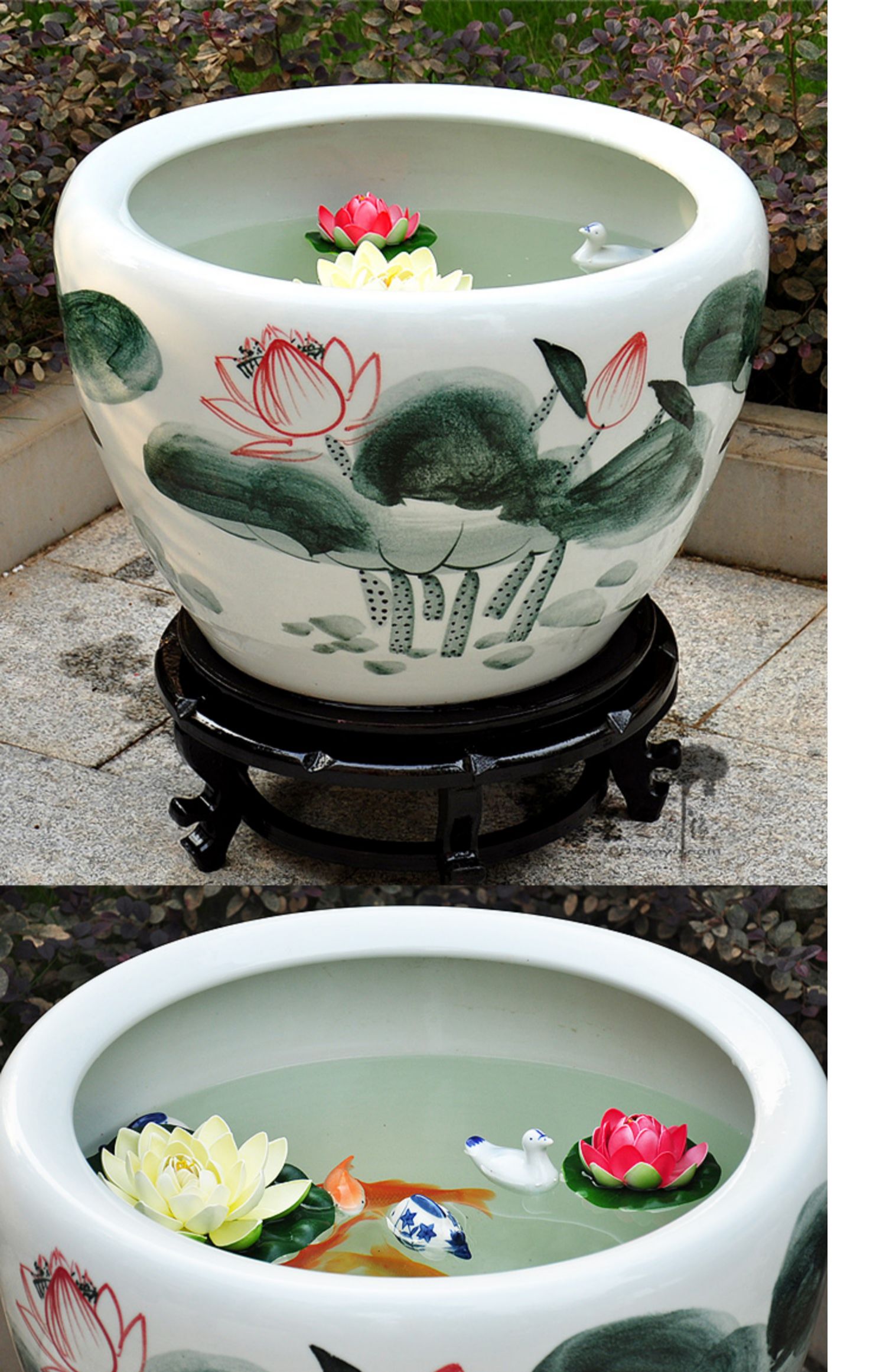 景德镇陶瓷鱼缸水莲荷花缸锦鲤养鱼睡莲盆清仓乌龟特大号圆形家用