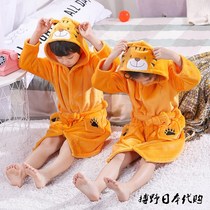Japanese JULIPET childrens bathrobe girls nightgown pajamas boys thickened with hat autumn and winter cartoon baby