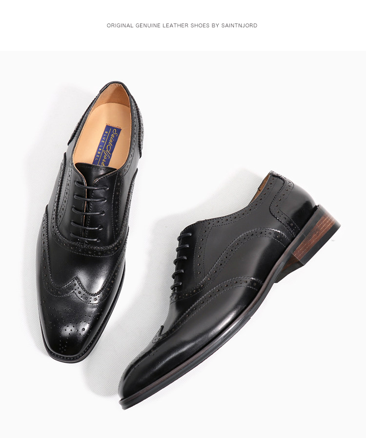 优100英伦风真皮商务正装皮鞋男士布洛克雕花平头黑色手工牛津鞋