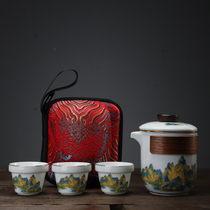 White porcelain quick cup one pot three cups anti-scalding ceramic portable travel Kung Fu tea set small outdoor tea pot