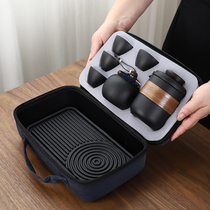 Japanese travel kung fu tea set Small set home simple light luxury modern ceramic tea tray fast guest Cup One Pot Four Cups