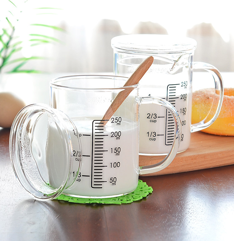 耐热玻璃量杯带刻度带盖牛奶杯早餐杯微波家用儿童刻度杯量水杯子_11