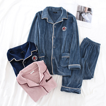 Island new velvet couple pajamas spring and autumn long-sleeved thin coral velvet home clothes French velvet autumn and winter suit