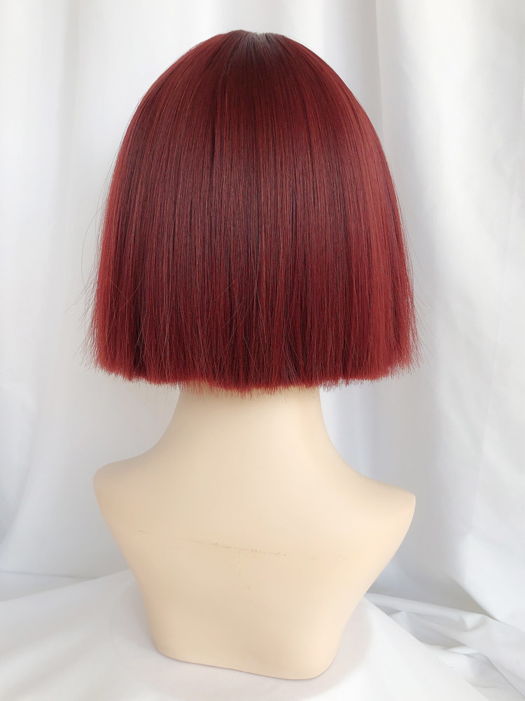短发夜店假发女短发bobo头空气刘海时尚网红酒红色短直发蓬松收脸