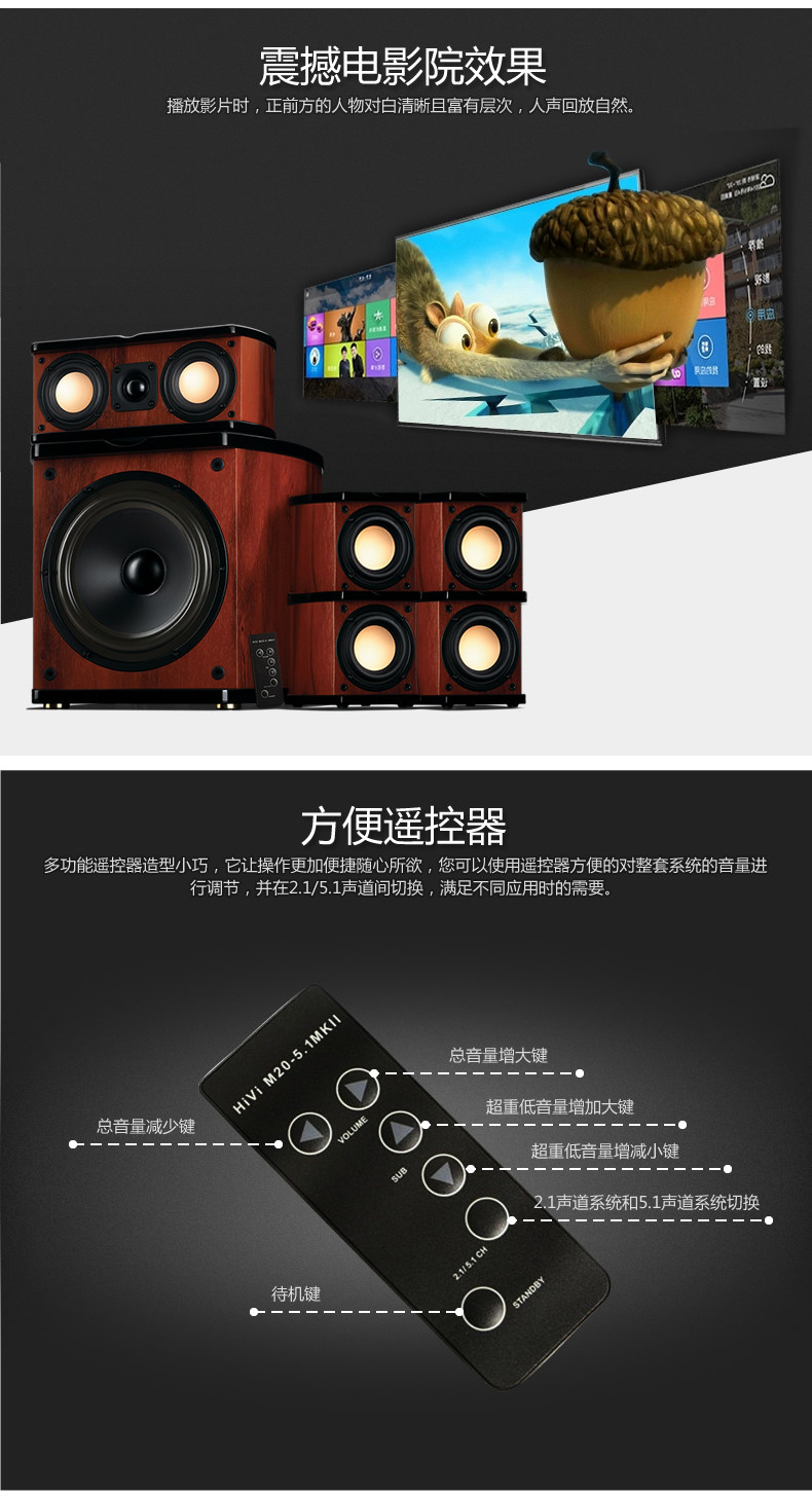 惠威(hivi) m20-5.1mkii有源影院系统音响