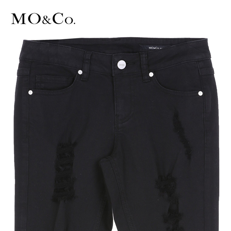 MO&Co.牛仔裤夏季长裤猫须修身休闲百搭窄脚裤MA152JEN32 moco