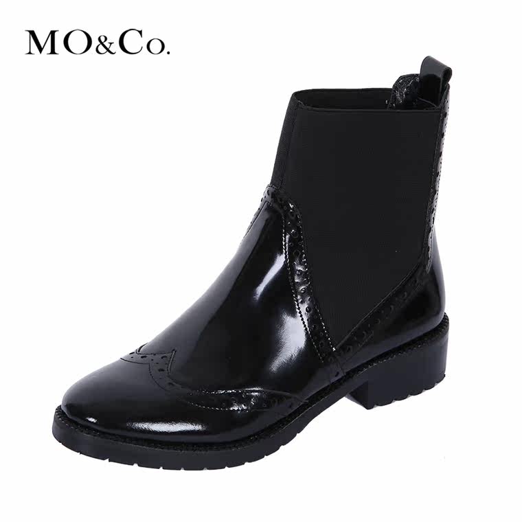 MO&Co.高帮靴秋冬镂空雕花休闲百搭裸靴马丁靴MA153ORS07 moco