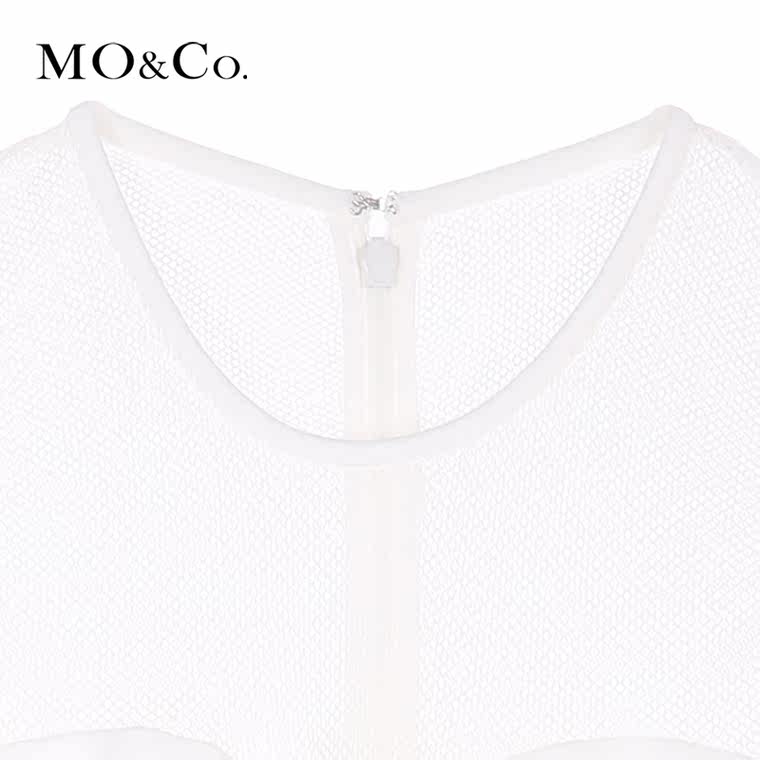 MO&Co.连衣裙A字裙露腰拼接网格镂空休闲短裙MA152SKT126 moco