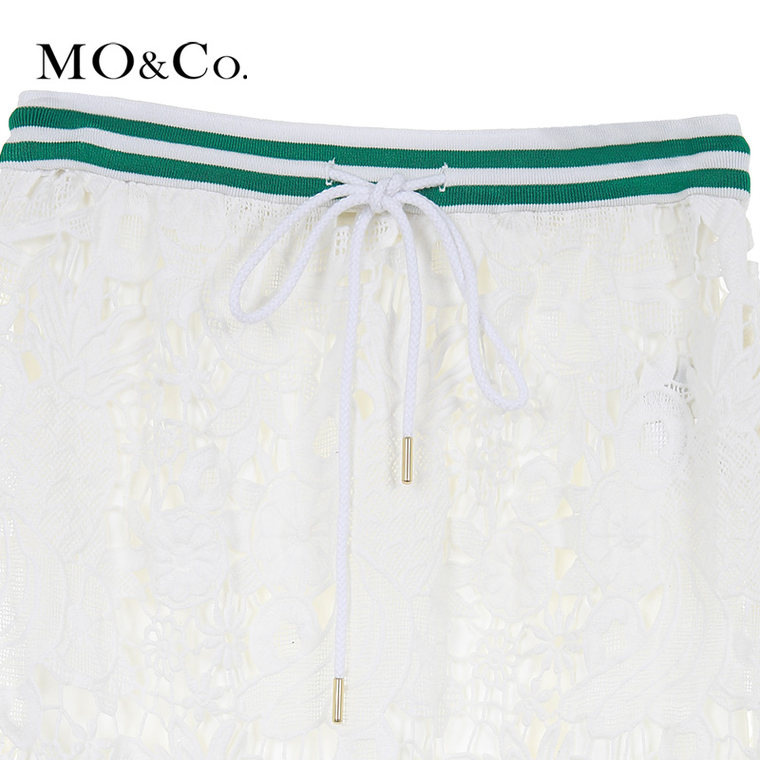 MO&Co.半身裙蕾丝夏女欧美包臀裙棉透视过膝显瘦MA152SKT29moco