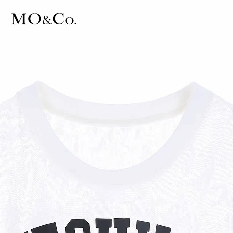 MO&Co.欧洲站衬衫女短袖网眼蕾丝数字运动字母衬衣MA152SHT38moco