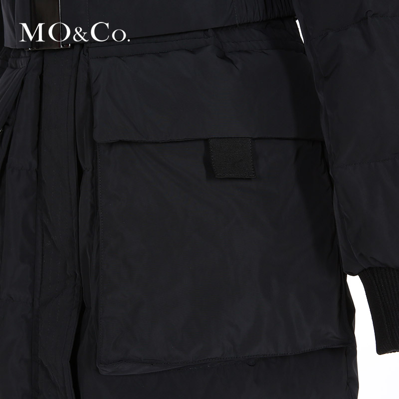 MO&Co.貉子毛领连帽腰带收腰长款羽绒服外套MA1631EIN02 moco产品展示图4