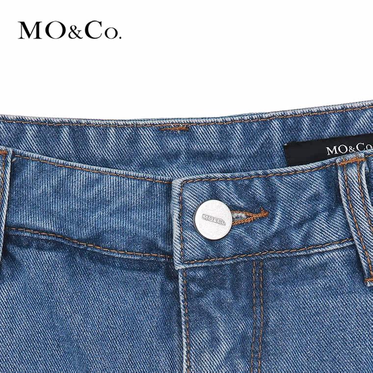 MO&Co.高腰薄款牛仔短裤女夏破洞波普休闲修身裤子MA152JEN12moco