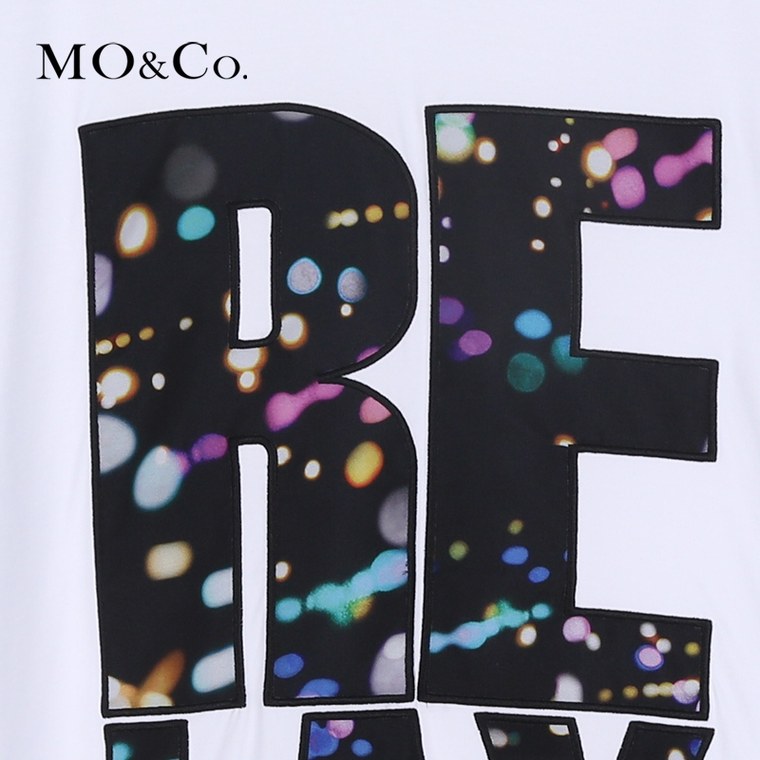 MO&Co.2015夏季纯棉霓虹花短袖T恤休闲圆领贴布绣MA152TST14 moco