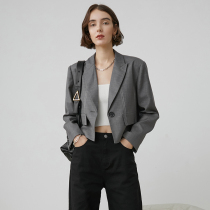 Van Luo 2022 new spring and autumn leisure advanced short suit jacket female design breath temperament gray suit top