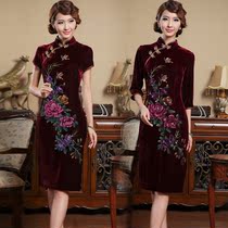 Cheongsam skirt 2021 New elegant cheongsam flowers daily wear velvet plus size waist wedding banquet dress