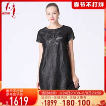 TANGY Tianyi Summer New Shopping Mall with Chinese Style Mulberry Silk Printed Sockeye Loose Dress