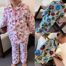 Export Japan autumn and winter cartoon boys and girls coral velvet home clothing childrens warm pajamas set