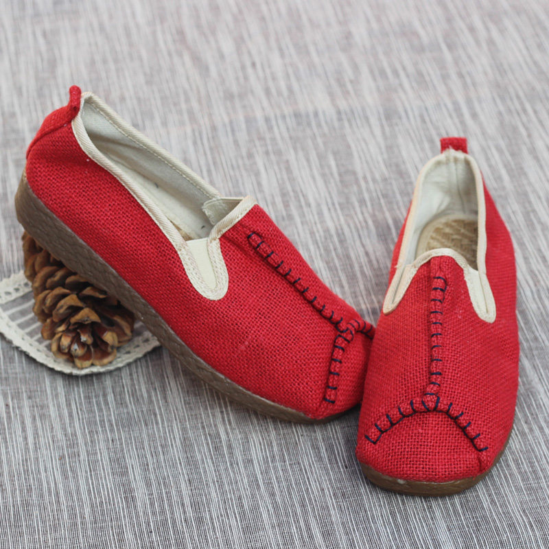 平底纯亚麻鞋复古手工麻鞋云南大理中国风软底坡跟懒人春夏男女鞋_7折