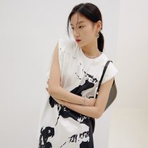 MADEINAM High Density Micro-Tapered Satin Cotton Development Hand Painted Abstract Print T-Shirt Dress