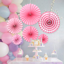 Paper fan flower pendant Kindergarten decoration Birthday party Wedding decoration Wall wall pull flower shopping mall window pendant