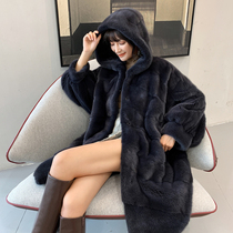 Mink coat womens whole mink medium and long hooded 2020 new imported velvet mink fur profile large size