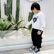 JUSTIN childrens spring and autumn long sleeves pure cotton covered head blouse boy foreign air casual printed T-shirt for undershirt spring and autumn