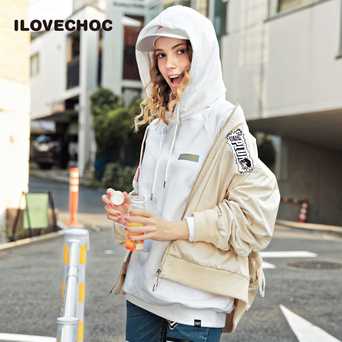 ilovechoc我爱巧克力新款潮流女装系带棒球服夹克港风chic短外套